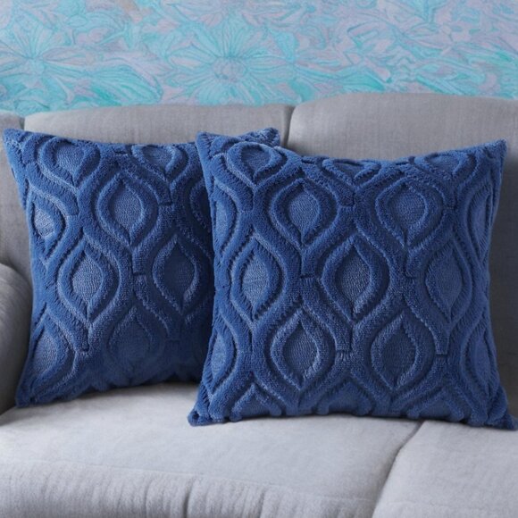Decorative Pillow Covers Set Boho Blue Soft Accent Couch Cottage Decor 20x20 - Picture 6 of 7